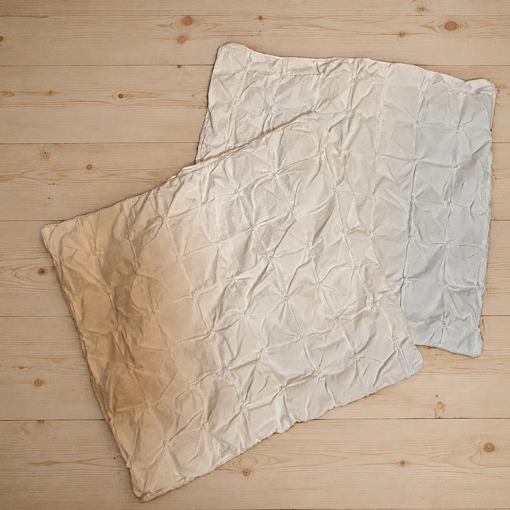 MAX STUDIO HOME Set of 2 Ivory 24" Pintuck Pillow Shams Tie Closure[A5]